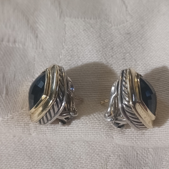 * Host Pick!* David Yurman Albion Onyx Earrings, SS & 18k, Omega Back - Picture 4 of 11